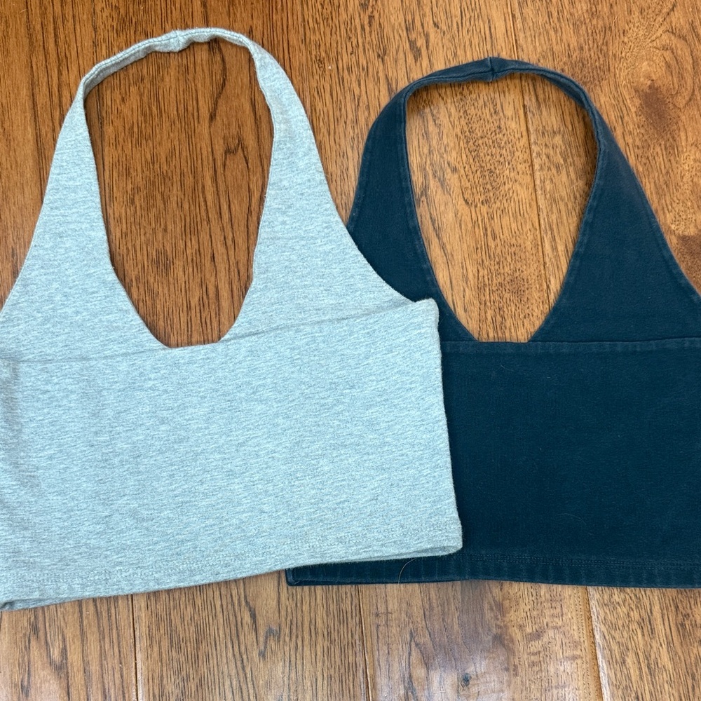 Brandy Melville Gray and Navy Halter Crop Tops - Picture 3 of 5